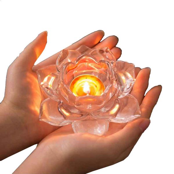 7 Farben Kristall Lotus Kerzenhalter Feng Shui Schüssel Kerzenständer Figur für Kandelaber Mittelstücke Home Bar Party Dekor 240125