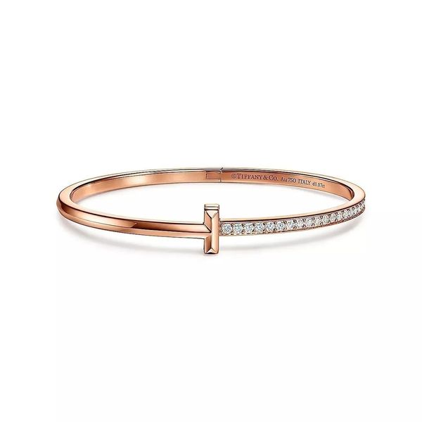 Pulseira pulseira v ouro t mulheres 18k rosa cheio de diamante largo estreito meio casalq5