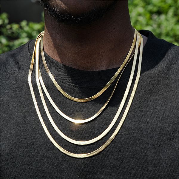 Collana a catena a maglie a serpente piatto cubano da 3/5 mm Catene d'oro da uomo Girocollo in acciaio inossidabile Collana da uomo Gioielli Hip Hop Regalo