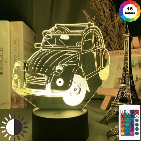 Luzes noturnas 3d led vintage carro 2cv ilusão luz para decoração de casa criança quarto adulto decoração de escritório legal clássico