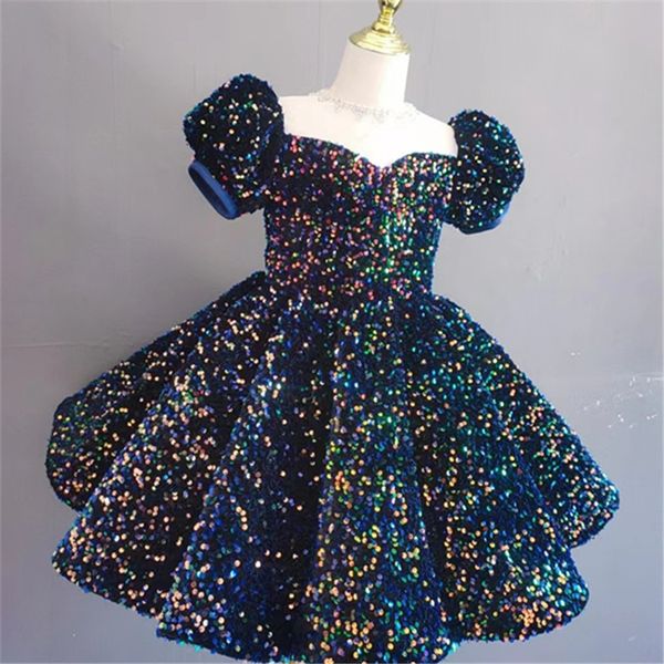 Детское платье принцессы, газовое платье «Помпадур», блестящая модель для подиума, вечернее платье с цветочным узором, детский маленький цветной костюм