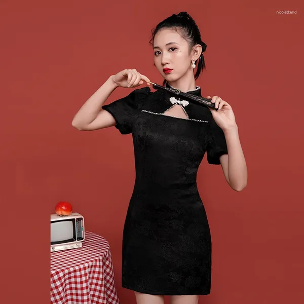 Бальные платья, французское платье Cheongsam, улучшенное женское летнее черное современное повседневное платье для девочек, шикарное модное ретро-платье Qipao Vestidos