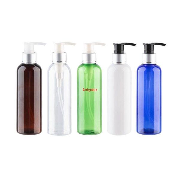 200ml X 12 Bottiglie con pompa per lozione in alluminio argento Contenitori vuoti rotondi di alta qualità fai da te per crema di sapone liquido PET Bottiglia cosmeticagood pa Xljt