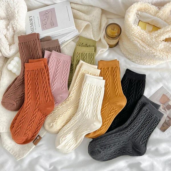 Женские носки, осенне-зимние толстые хлопковые теплые клетчатые чулки для отдыха, разноцветные чулки