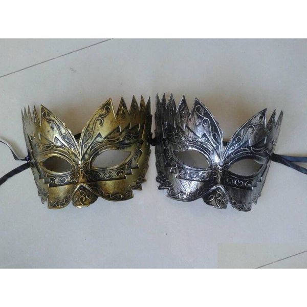 Maschere da festa Uomo Adt Maschera mascherata Classico retrò greco Soldato romano Gladiatore Festa ballo Mardi Gras Occhio facciale Oro e goccia Delive Dh3Mj