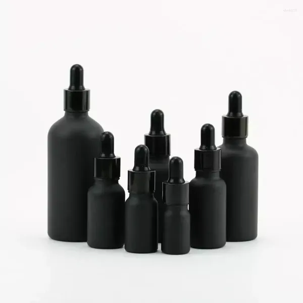 Bottiglie 5 pezzi 5 ml/10 ml/15 ml/20 ml/30 ml/50 ml Bottiglia con contagocce in vetro smerigliato nero Contenitore vuoto per imballaggio cosmetico Olio essenziale