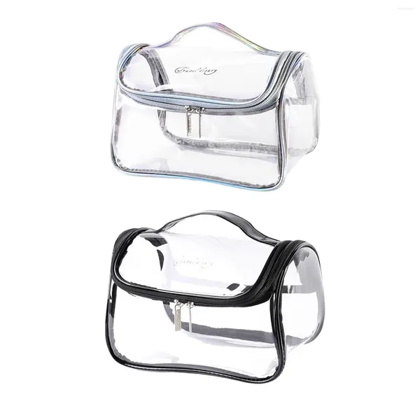 Kosmetiktaschen, transparente Make-up-Tasche mit Griff, für unterwegs, zum Mitnehmen, für Essentials, im Fitnessstudio