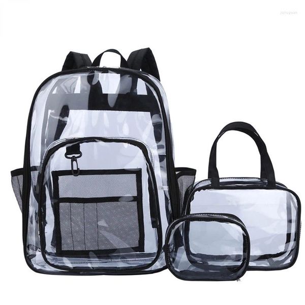 Mochila transparente pvc conjunto saco impermeável unisex grande capacidade sólido claro casal moda bagback designer