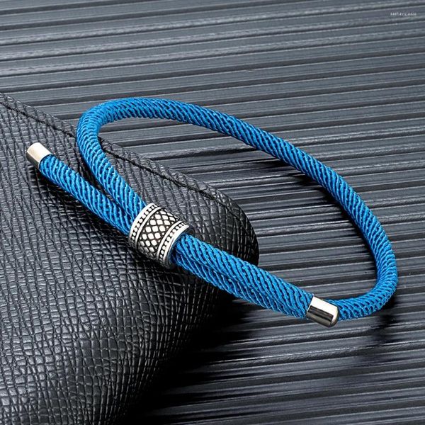 Charm-Armbänder MKENDN Einfacher Stil 4 mm blaues nautisches verstellbares Seilarmband für Herren und Damen, Paar, Edelstahl, Vintage-Wikinger-Perlen