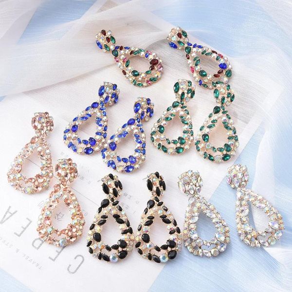 Orecchini pendenti Dichiarazione ovale Cristalli colorati Goccia Gioielli in metallo con strass vintage Accessori di tendenza per le donne all'ingrosso