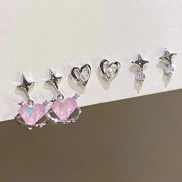Brincos de parafuso prisioneiro cristal opala pêssego coração cruz estrela gota para mulheres romântico doce conjunto balançar estética moda jóias