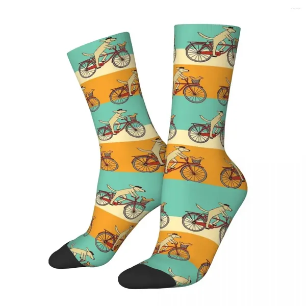 Herrensocken Hund und Eichhörnchen sind Freunde, skurrile Tierkunst, Fahrrad fahren, Harajuku, weiche Strümpfe, Accessoires für Mann und Frau