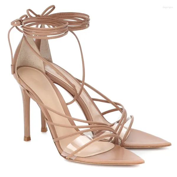 Sandalen Sommer Moderne Frauen Schuhe Spitz Dünne High Heels Ankle Strap Schmale Band Stiletto Transparent PVC Alias De Mujer