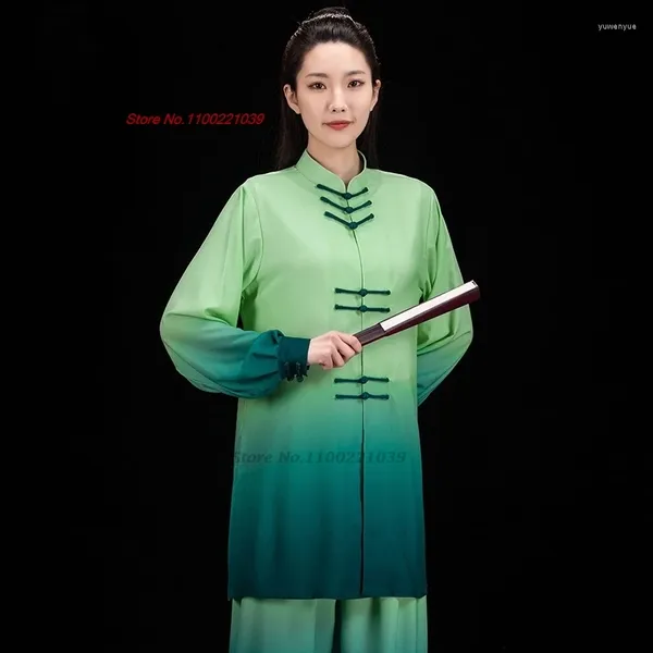 Ethnische Kleidung 2024 Chinesische Kampfkunstuniform Kungfu-Anzug Morgenübung Traditionelle Farbverlaufsfarbe Tai Chi Outdoor-Walking-Sport