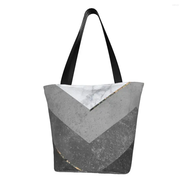 Borse per la spesa Borsa in tela personalizzata marmo grigio rame nero oro Borsa per la spesa lavabile da donna con motivo astratto