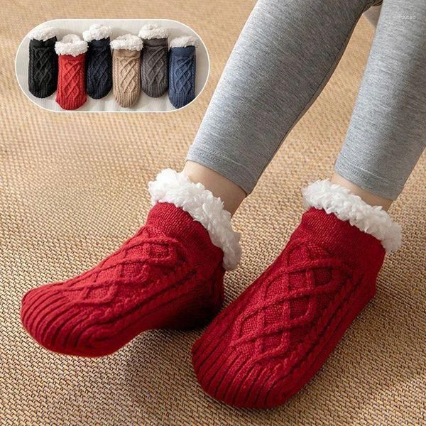 Hausschuhe für den Innenbereich, rutschfest, Thermo-Bodenschuhe, Hausschuhe für Herren und Damen, gestrickte Socken, warme Fleece-Fuzzy-Winter-Schlafzimmerrutschen