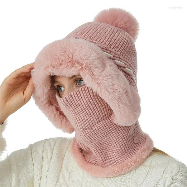 Berets Mulheres Chapéu Pescoço Kit Moda Simples e Versátil Malha Quente Proteção de Orelha Trapper com Óculos Contas Tempo Frio