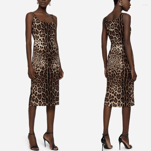 Casual Kleider Top End Frauen Mode Echte Seide Leopard Gedruckt Slash Neck Slim Fit Leibchen Kleid Sexy Dame Ärmellos Hohe Taille Bleistift