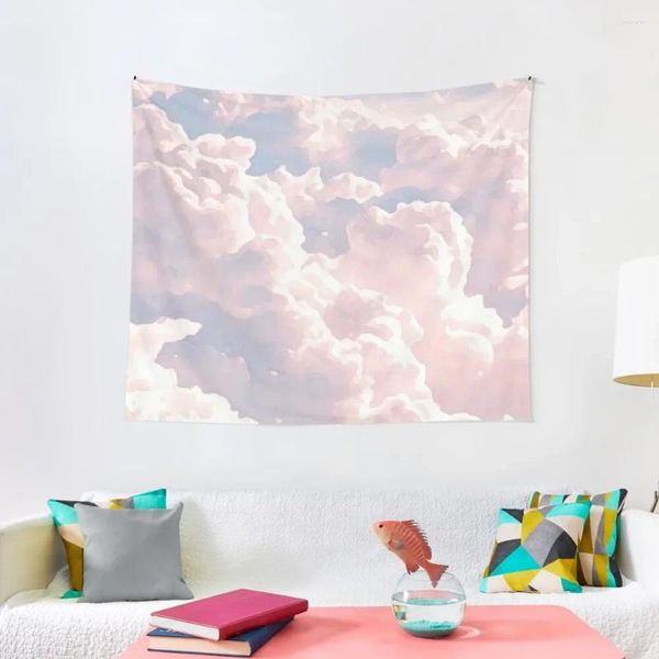 Nuvens cor-de-rosa das tapeçarias que pintam a estética da tapeçaria para decorações estéticas da sala