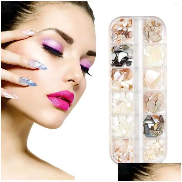 Decorazioni per nail art 12 colori pezzi misti scatola lunga tra adesivi sottili con lettere in abalone per unghie gel glitter ragazze consegna a goccia salute Otvl7