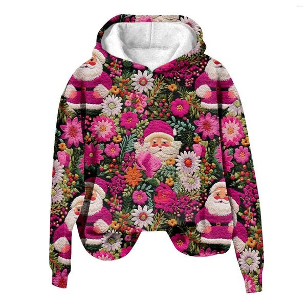 Hoodies femininos feminino natal hoodie casual moda pulôver 3d papai noel impressão streetwear outono inverno solto feminino moletom com capuz