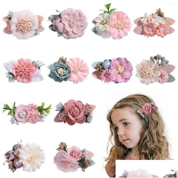 Accessori per capelli Bellissimi fermagli per fiori in chiffon Spilli carini per neonate Forcine per capelli Bambini piccoli Consegna a domicilio Maternità Otn4O