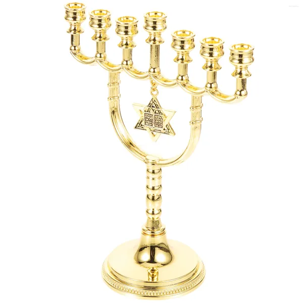 Portacandele Candeliere a sette teste Arredamento per la casa Portacandele Hanukkah Centrotavola conico Menorah in metallo Chanukah