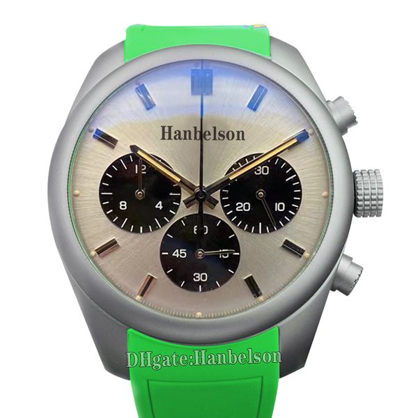 Мужские часы 42 мм Япония vk кварцевый механизм Хронограф Наручные часы Спортивные двухцветный серебряный циферблат Часы с черным кожаным ремешком