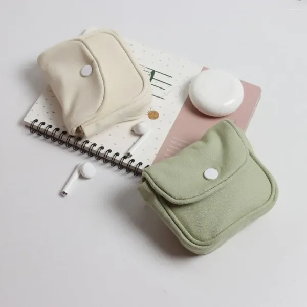 Borse portaoggetti Mini portamonete Borsa per trucco portatile in tinta unita in cotone leggero per cuffie da donna
