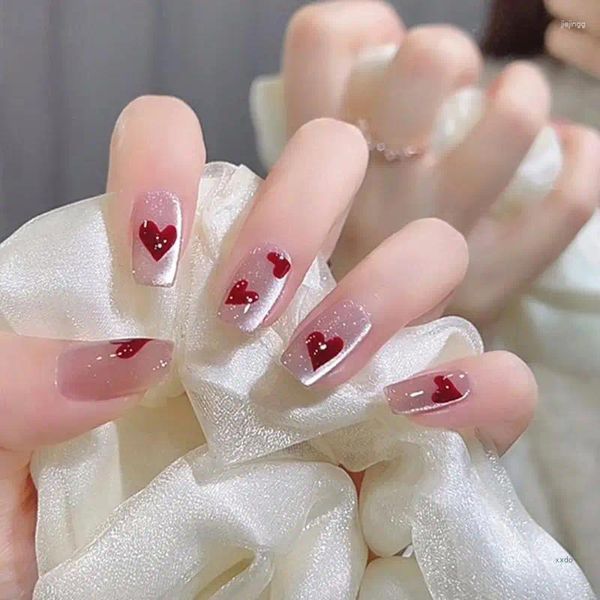 Unhas postiças dia dos namorados com coração vermelho capa completa dia dos namorados imprensa em manicure supplie para festa