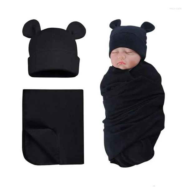 Coperte Fasce Baby Beanie Hat Coperta Set 2 pezzi Boy Girl 0-6M Born Shower Gift Drop Delivery Bambini Maternità Nursery Bedding Otbbn