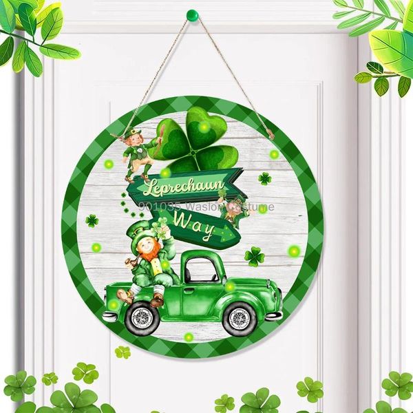 Fontes de festa St Patricks Sign Day Porta Decoração de boas-vindas Shamrock Acessórios Cozinha Frente Patrick Placa de papel Placa de porta