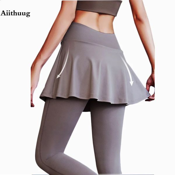Aiihuug tênis skorts cintura cruzada legging yoga com saias leggings macios vestidos elásticos correndo 240202