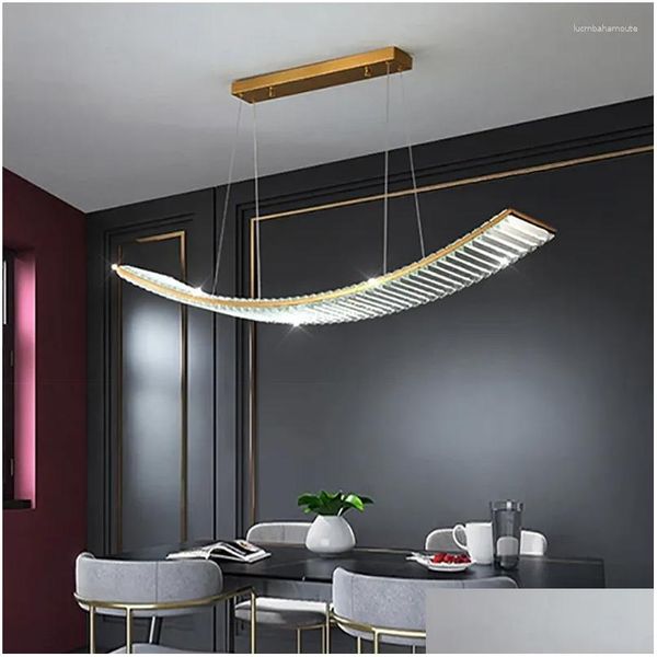 Kronleuchter Lange Arc Für Esszimmer Goldene Luxus Kristall Moderne Hängende Lampe Wohnkultur Beleuchtung Leuchte Led Lüster Drop Lieferung Dhui5