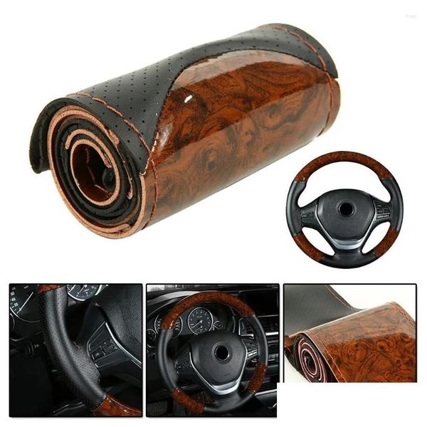 Capas de volante Ers 1set Er acessório carro diy caber 37-38cm kit pêssego madeira substituição caminhão entrega entrega automóveis motocicletas otvgm