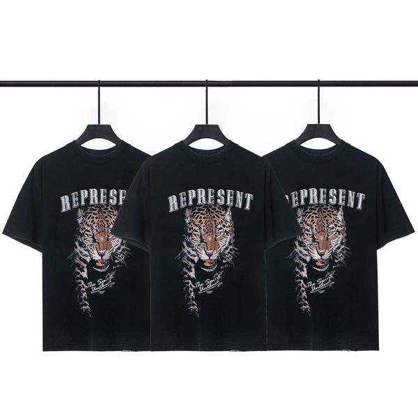 Camisetas masculinas Represnet-shirt Tiger Print High Street Lavado Velho Solto T-shirt de manga curta para homens e mulheres casais S8u8