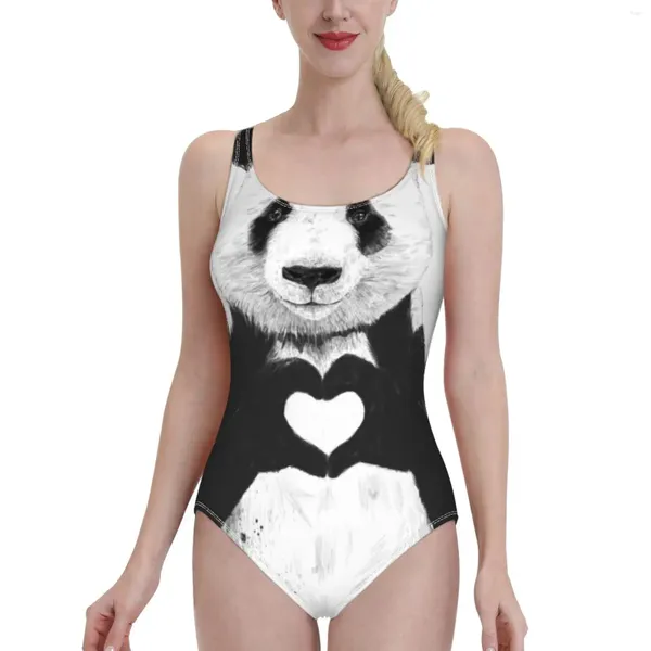 Kadın Mayo Tek İhtiyacınız Olduğunuz Aşk Seksi Baskı Kadınlar Bir Parça Mayo Kadın Monokini Mayo Takım Yüzme Panda Hayvan Siyah ve