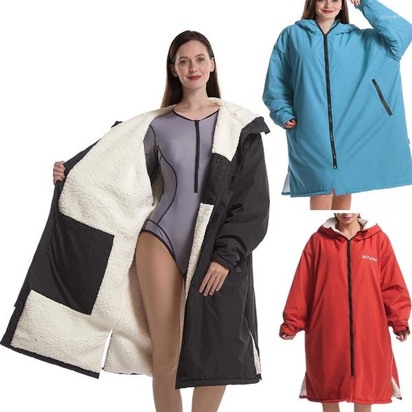 Asciugamano unisex impermeabile da surf fasciatoio adulto giacca fodera in pile ad asciugatura rapida mantello antivento cappotto invernale caldo da bagno giacca a vento
