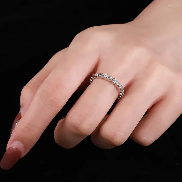 Anelli a grappolo Karachis coreano S925 argento sterling semplice piccola bolla singola fila di diamanti con set anello rotondo geometrico da donna