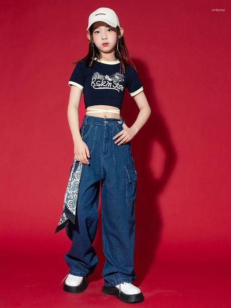 Bühnenkleidung Hip Hop Kinder Street Dance Outfit Mädchen Jazz Tops Jeans Kpop Cropped Performance Kleidung Konzert Festival Kleidung BL10111