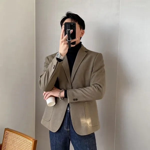 Erkek Suit Woolen Suit Ceket Yüksek Ending Koreli Versiyon Modaya Dönüş Giyim Sonbahar ve Kış Küçük İki Düğme Blazers