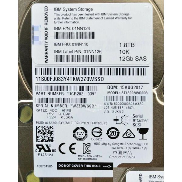 Bilgisayar Kabloları Konektörleri IBM 01NN110 01NN124 AHF4 1.8TB 10K 12GB SAS 2.5 HDD Storwize 2076 V7000 00FJ083 Bırakma Teslimat OTQK0