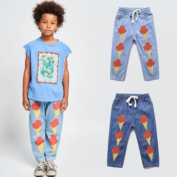 Брюки, детские штаны с защитой от комаров, лето 2024, штаны-клеш для мальчиков и девочек, джинсовая одежда для детей-подростков, повседневная одежда для бега