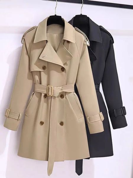 EVNISI Frauen Zweireiher Schlank OL Trenchcoat Trenchcoat Mit Gürtel Elegante Frauen Windjacke Herbst Winter Streetwear 240202