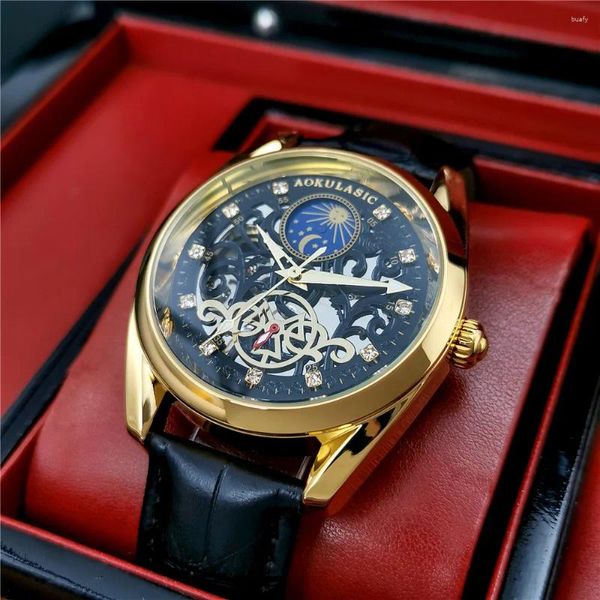 Relógios de pulso Tourbillon Relógio Moon Fase Estrelas Night Light À Prova D 'Água Multifuncional Totalmente Automático Mecânico Masculino