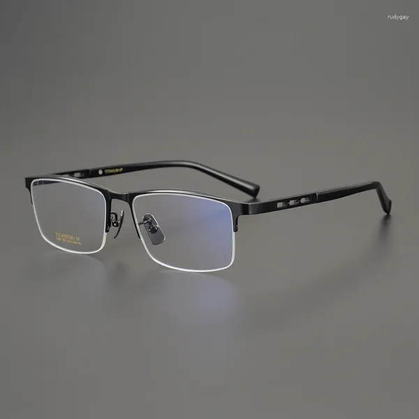 Montature per occhiali da sole Fashion Business Style Occhiali da vista in titanio con mezza montatura quadrata grande Montatura da uomo Occhiali da vista ultraleggeri Miopia Prescrizione