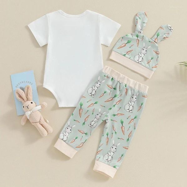 Kleidungssets Baby Boy Osteroutfits Kurzarm Grafik Strampler Hosen Hut