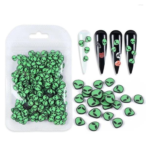 Nail Art Dekorationen Stilvolle grüne Alien-Scheiben Weiche Polymer-Ton-Flocken Maniküre-Zubehör DIY-Schmuck Halloween 3D-Tropfenlieferung H Otbgk