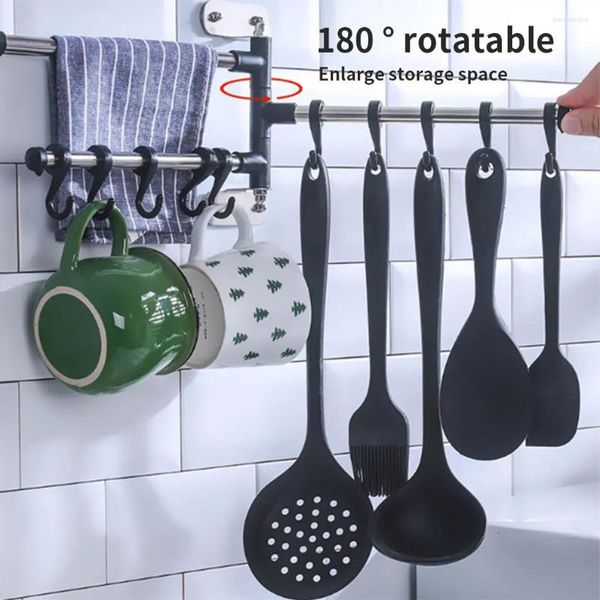 Küche Lagerung Wand Halterung Utensil Halter Rotierenden Edelstahl Rack Schiene Aufhänger Haken Organizer Für Löffel Topf Pfanne