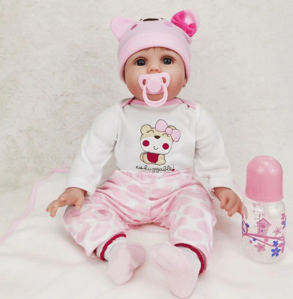 4555cm realista reborn boneca artesanal pano macio corpo bebê bonecas bebe borm menina com chupeta 240122
